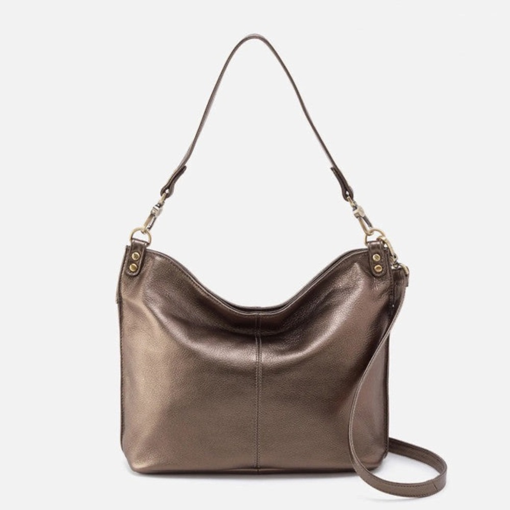HOBO Pier leather convertible shoulder crossbody bag in pewter women’s purse